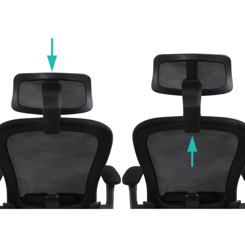 Fotel biurowy ergonomiczny model DH8005H-BK, podparcie okolic lędźwiowych, składane podłokietniki, regulowany zagłówek, czarny