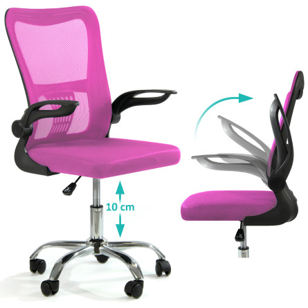 Fotel biurowy ergonomiczny, model V8, składane podłokietniki, różowy