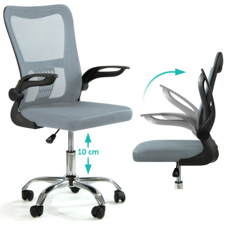 Fotel biurowy ergonomiczny, model V8, składane podłokietniki, szary