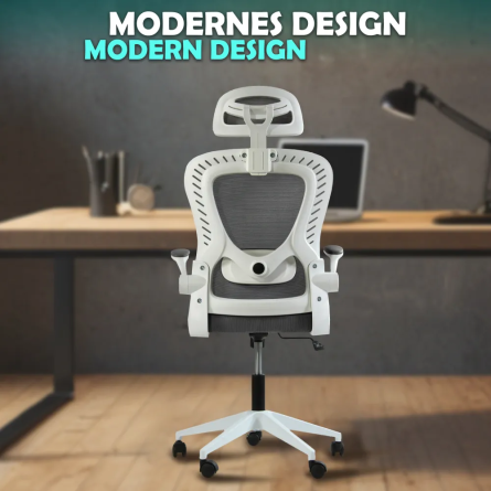 Fotel biurowy ergonomiczny, model D1, podparcie okolic lędźwiowych, składane podłokietniki, regulowany zagłówek, grafitowy Fotel biurowy ergonomiczny, model D1, podparcie okolic lędźwiowych, składane podłokietniki, regulowany zagłówek, grafitowy