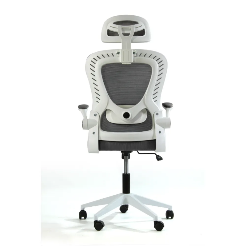 Fotel biurowy ergonomiczny, model D1, podparcie okolic lędźwiowych, składane podłokietniki, regulowany zagłówek, grafitowy Fotel biurowy ergonomiczny, model D1, podparcie okolic lędźwiowych, składane podłokietniki, regulowany zagłówek, grafitowy