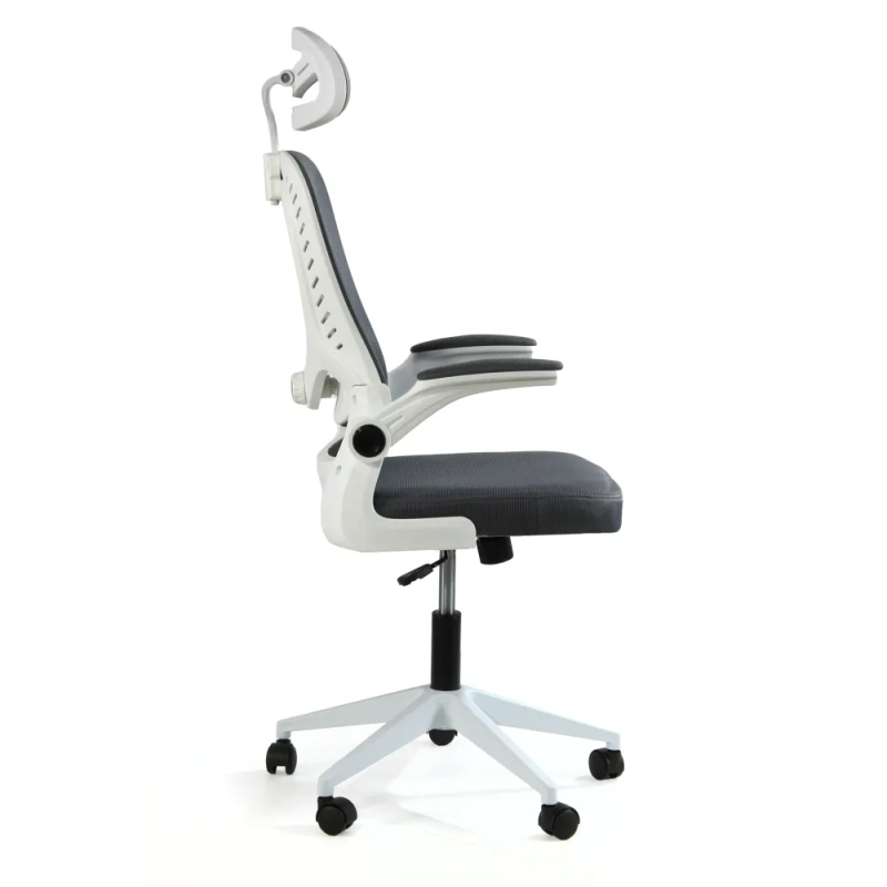 Fotel biurowy ergonomiczny, model D1, podparcie okolic lędźwiowych, składane podłokietniki, regulowany zagłówek, grafitowy Fotel biurowy ergonomiczny, model D1, podparcie okolic lędźwiowych, składane podłokietniki, regulowany zagłówek, grafitowy