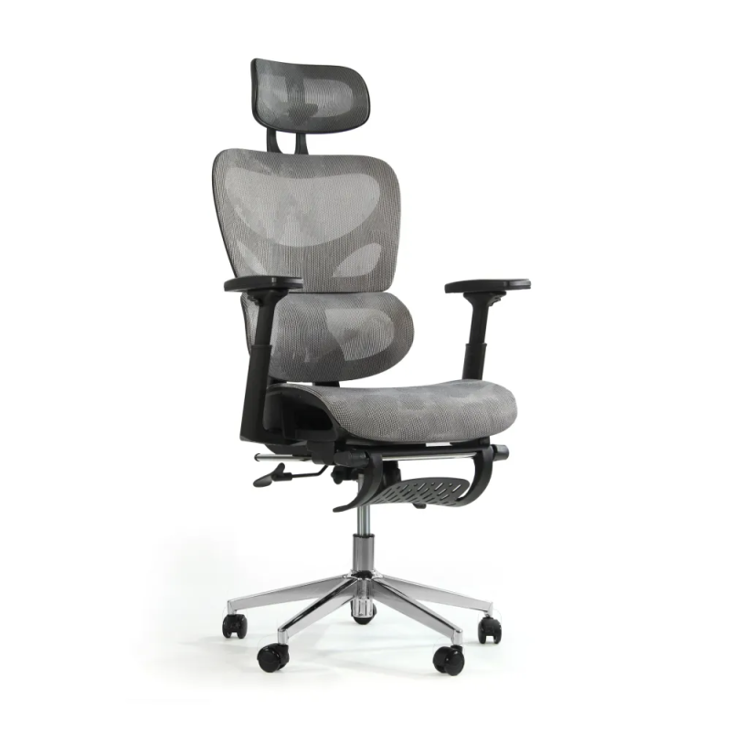 Fotel biurowy ergonomiczny z podnóżkiem, model K80G, podparcie okolic lędźwiowych, regulowane podłokietniki i zagłówek, grafit Fotel biurowy ergonomiczny z podnóżkiem, model K80G, podparcie okolic lędźwiowych, regulowane podłokietniki i zagłówek, grafit