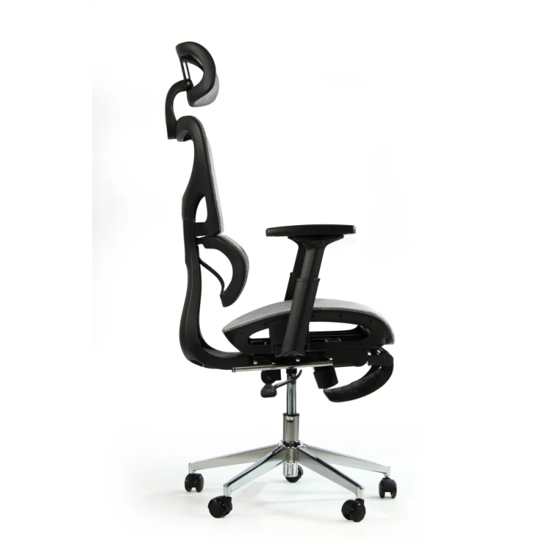 Fotel biurowy ergonomiczny z podnóżkiem, model K80G, podparcie okolic lędźwiowych, regulowane podłokietniki i zagłówek, grafit Fotel biurowy ergonomiczny z podnóżkiem, model K80G, podparcie okolic lędźwiowych, regulowane podłokietniki i zagłówek, grafit