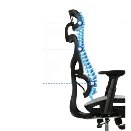 Fotel biurowy ergonomiczny z podnóżkiem, model K80G, podparcie okolic lędźwiowych, regulowane podłokietniki i zagłówek, grafit Fotel biurowy ergonomiczny z podnóżkiem, model K80G, podparcie okolic lędźwiowych, regulowane podłokietniki i zagłówek, grafit