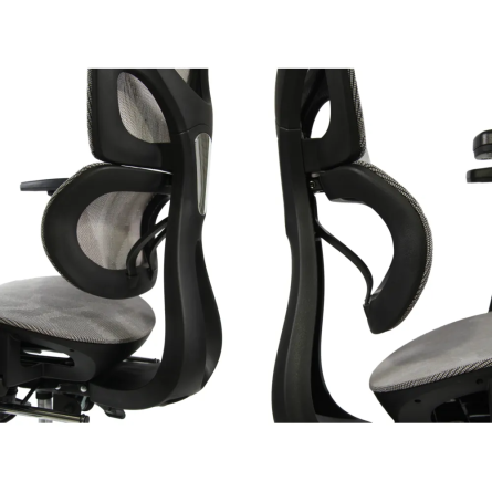 Fotel biurowy ergonomiczny z podnóżkiem, model K80G, podparcie okolic lędźwiowych, regulowane podłokietniki i zagłówek, grafit Fotel biurowy ergonomiczny z podnóżkiem, model K80G, podparcie okolic lędźwiowych, regulowane podłokietniki i zagłówek, grafit