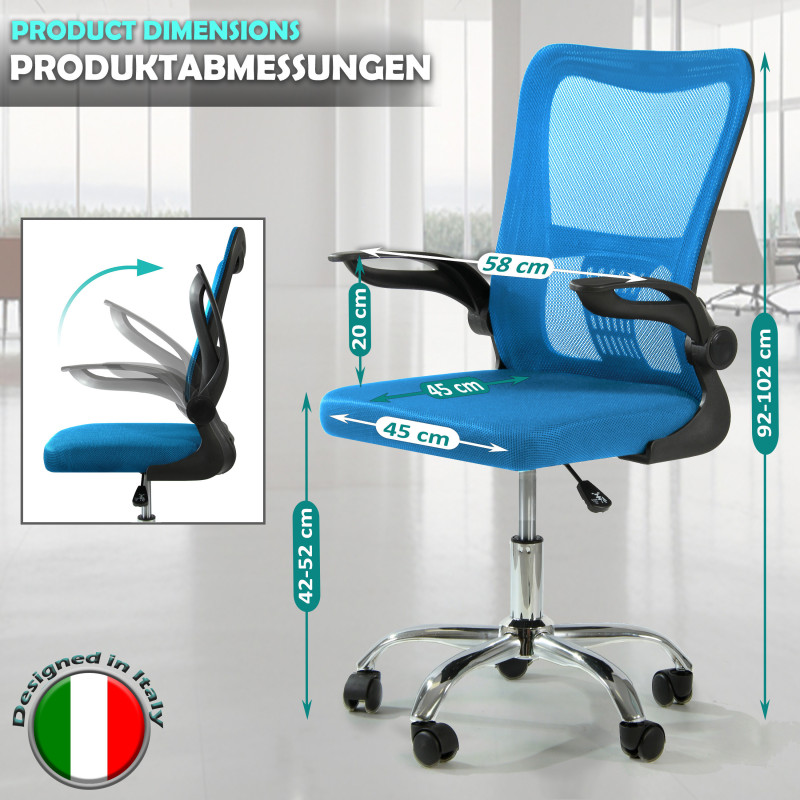 Fotel biurowy ergonomiczny, model V8, składane podłokietniki, niebieski