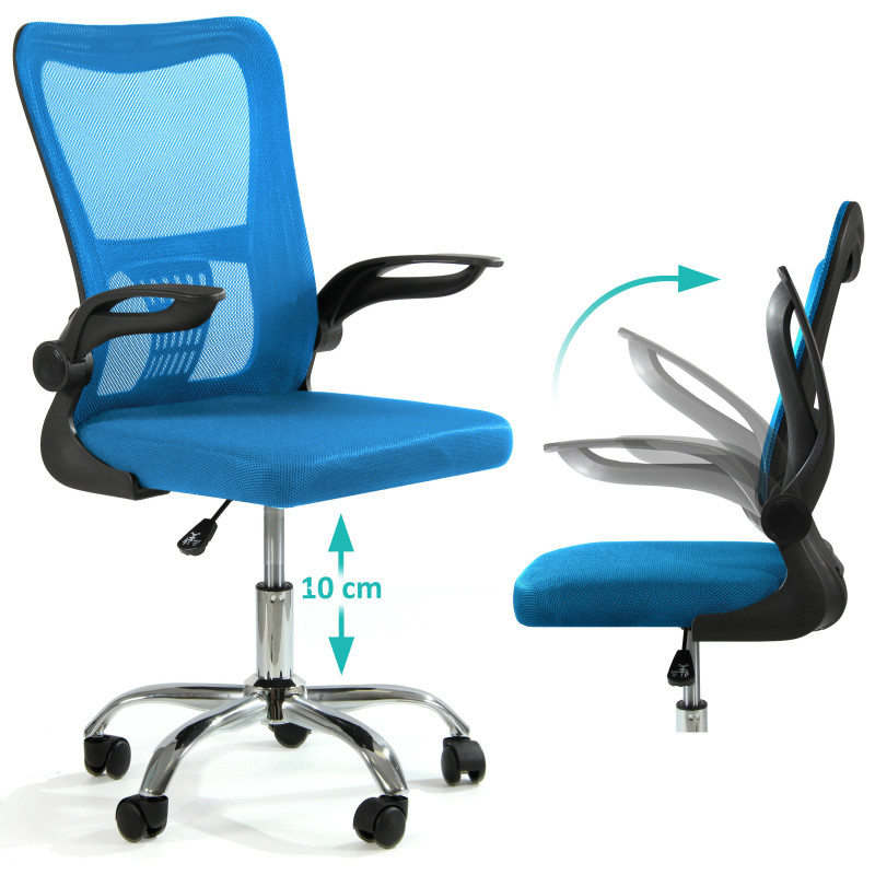 Fotel biurowy ergonomiczny, model V8, składane podłokietniki, niebieski